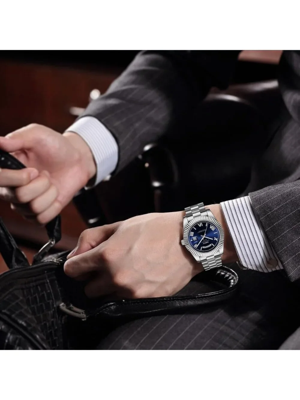 Nibosi Men's Silver Blue Analog Quartz Stainless Waterproof Desiger Wrist Watch